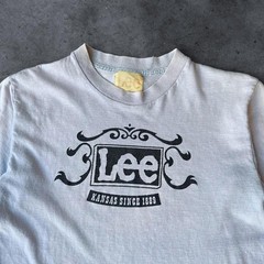 Vintage 70s Lee Jeans T-shirt Paper Thin Baby Blue Mens Medium