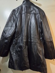 HIDE & THREAD Men’s Black Leather Full Zip Mid-Length Jacket w/ Pockets Sz S