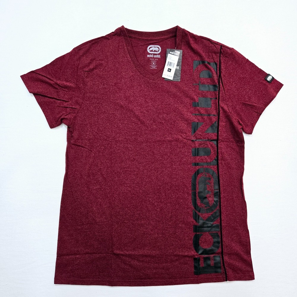 Ecko Unltd Men’s T-Shirt Burgundy Black Graphic V-Neck EO31K752
