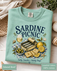 Sardine Picnic Comfort Colors Shirt, Vintage Coastal Seafood Summer Tee