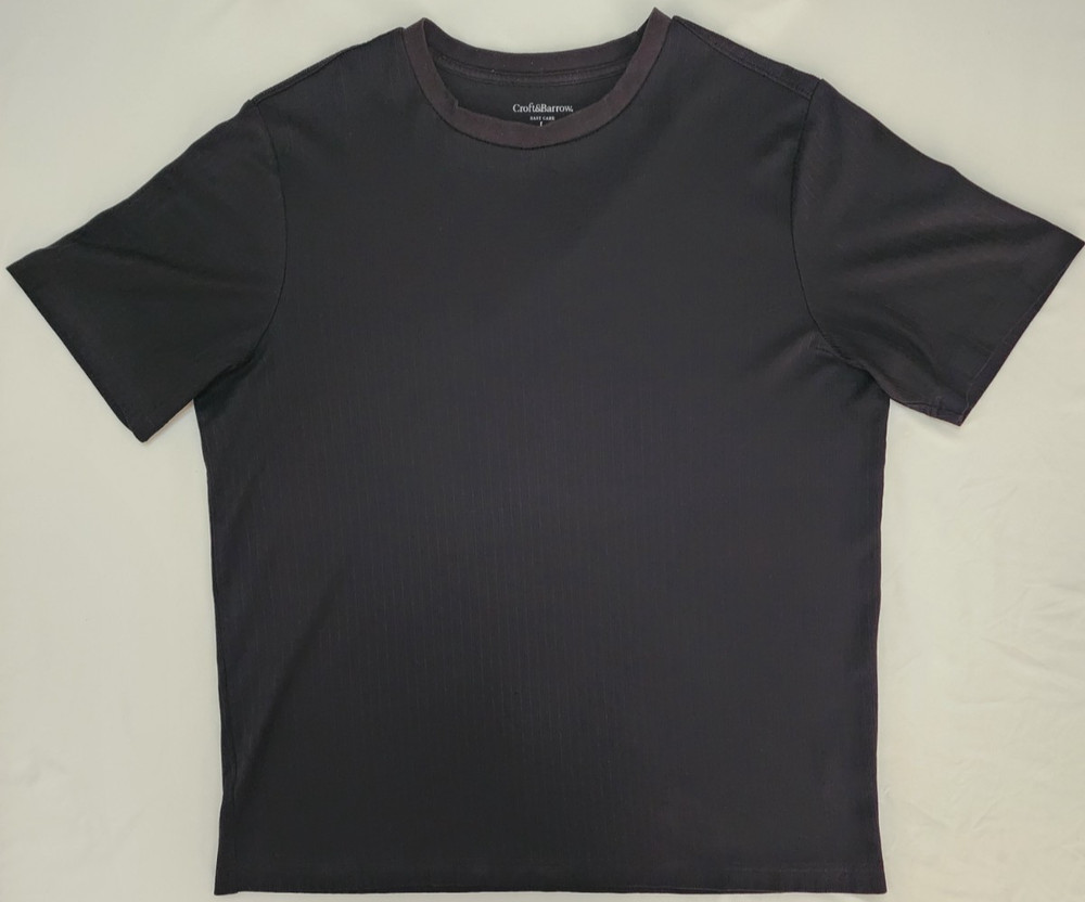 Croft & Barrow Easy Care All Black Fitted Crew Ribbed T-Shirt Men’s Large Y2K