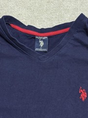 US Polo Assn Shirt Mens Large Navy Blue Red Embroidered Logo V Neck Tee Cotton