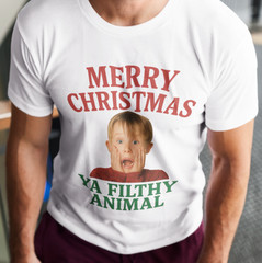 Merry Christmas Ya Filthy Animal T-SHIRT Classic 90’s Movie XMAS Eve Funny TEE