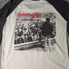 Vintage Johnny Cash 3/4 Sleeve Tee Size Large Black White Graphic Tee Y2K