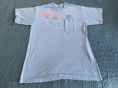 VTG 90’s Blue Womens pocket T-shirt, crewneck, rose themed, medium