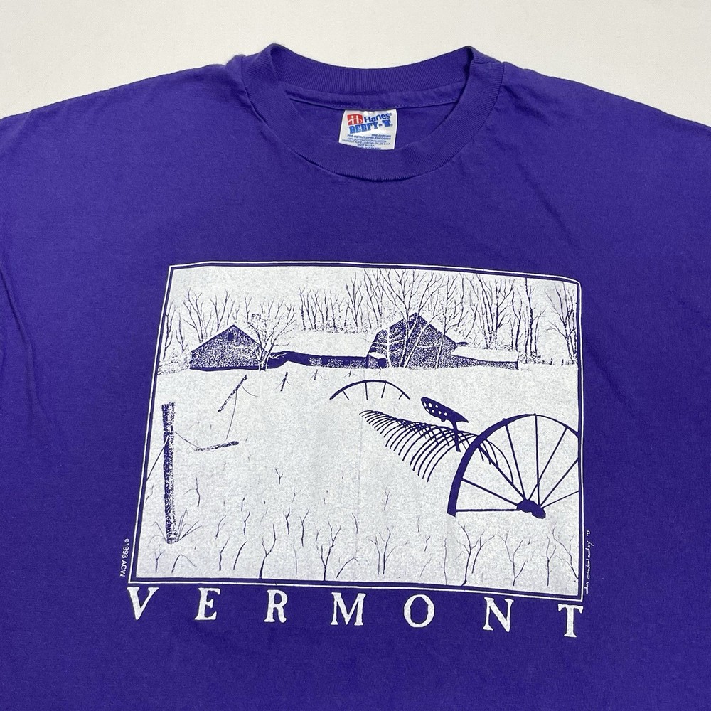 Vintage Vermont Shirt Mens XL Purple Don Doubleday Winter Scene 1993 Hanes USA