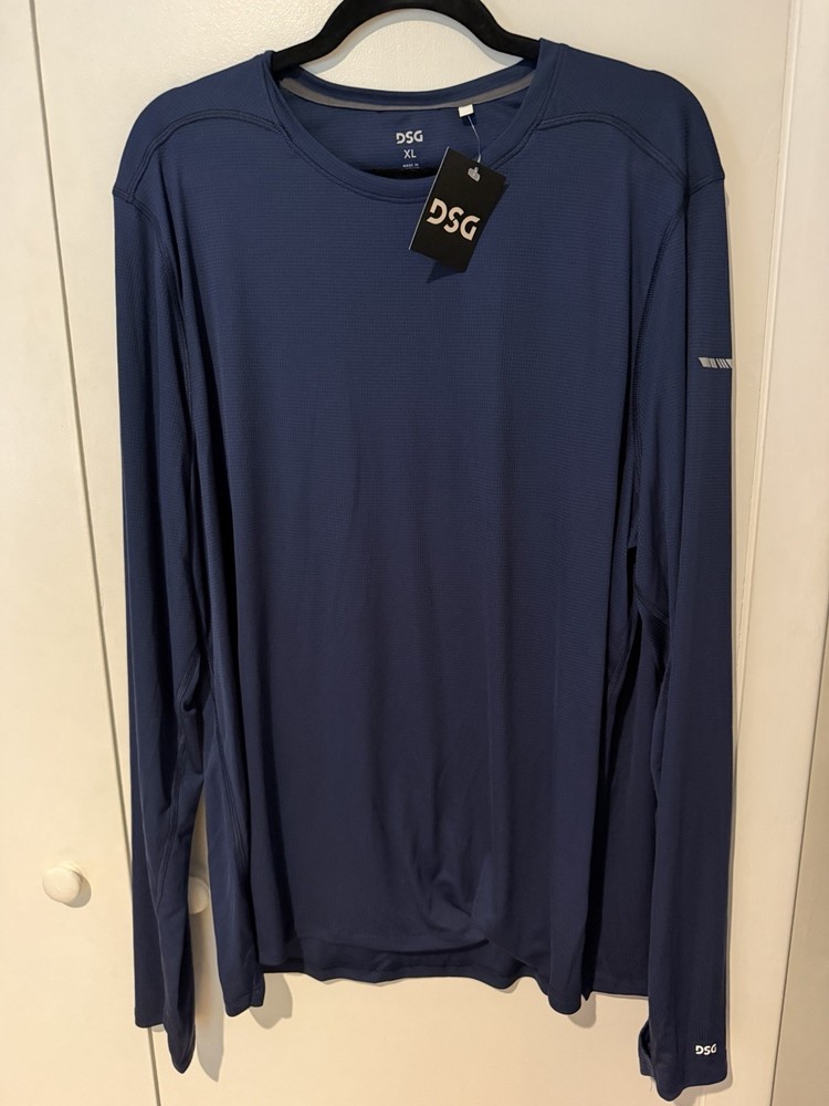 NWT DSG Men’s Stride Long Sleeve Run Tee Navy Blue Athletic Size XL Poly Light