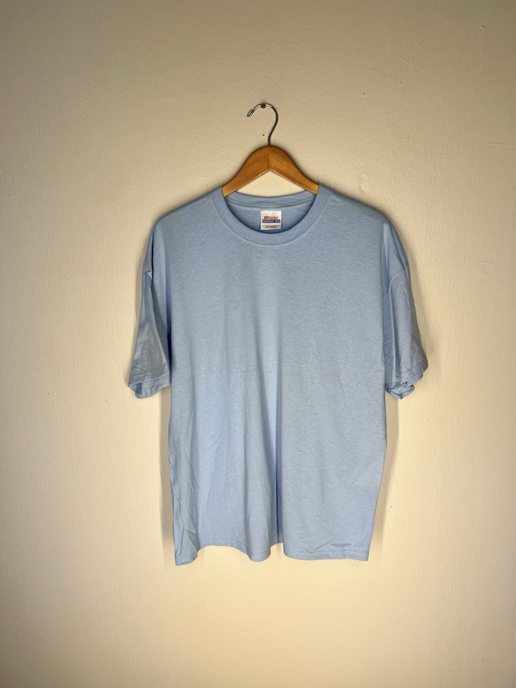 Hanes Heavyweight 50/50 Blank T-Shirt XL Light Blue Y2K Made in El Salvador