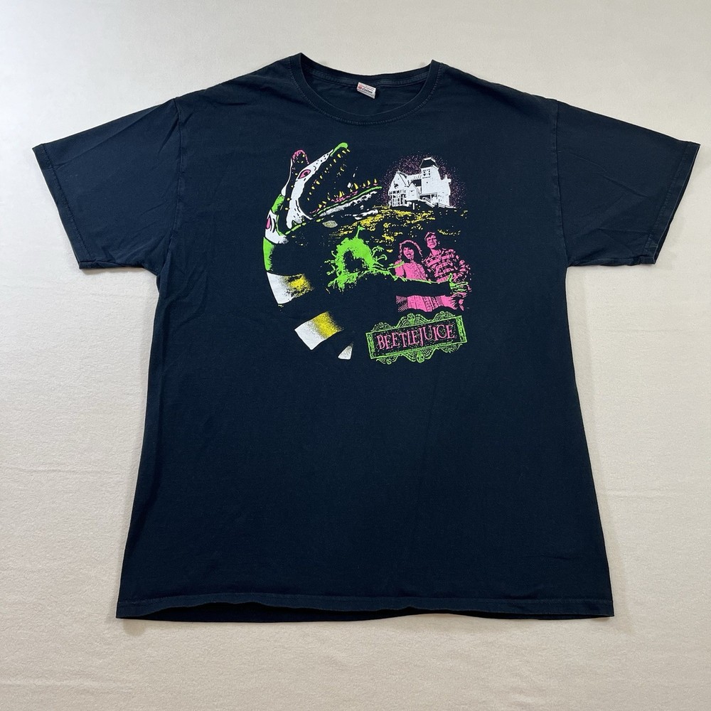 2020 Beetlejuice Neon Sandworm Graphic Print Black Cotton T-Shirt Adult Large