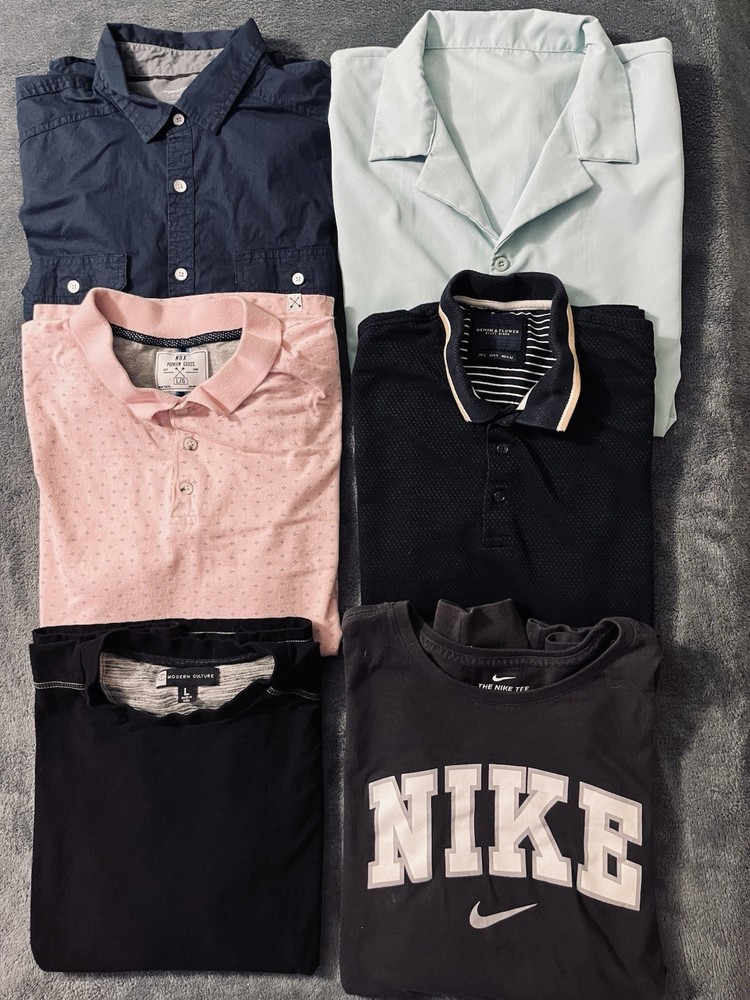 Lot of 6 Men’s Size Large Shirts T-shirt Polo Casual Button-Up Short Sleeve