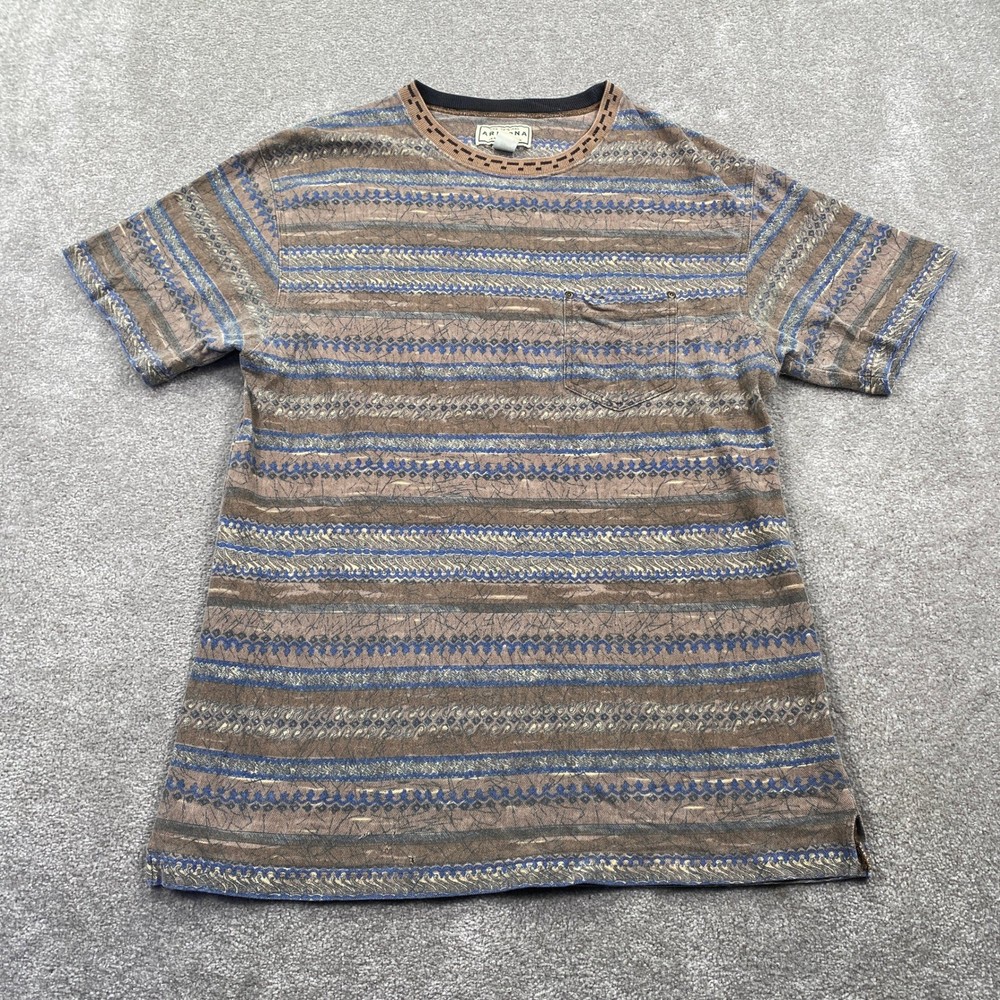 VTG Arizona Company Mens T Shirt L G Geometric Pattern Pocket Tee Brown Blue