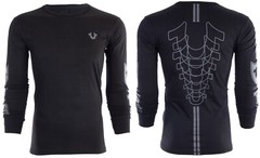 $99 TRUE RELIGION Black MOTO PUFF Horseshoe Long Sleeve Designer Graphic T-shirt