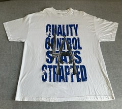 Quality Control “ Stays Strapped Guns ,Beer“Mens White Graphic T-Shirt Size 2XL