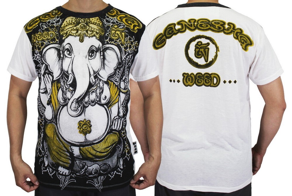 WEED Ganesha Ringer T-Shirt Men Ganesh Ganapati Hindu Gods Hippie Vintage WE08