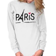 Paris Eiffel Tower French Romantic Graphic Long Sleeve Tshirt Tee for Women