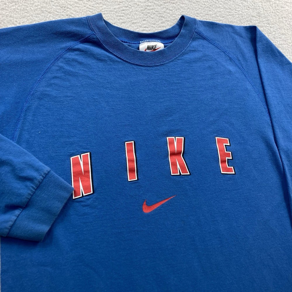 Vintage Nike T Shirt Youth XL 18-20 Blue Spellout Swoosh Made In USA
