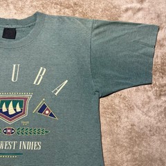 Vintage 1992 Aruba Dutch West Indies T Shirt Single Stitch Striped Green Mens L