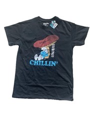 The Smurfs “Chillin” Graphic T-Shirt Medium Black Mushroom Brisco Brands Sleepy