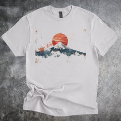 Sun Mountain Shirt Japanese Landscape Watercolor Art Tshirt Gray