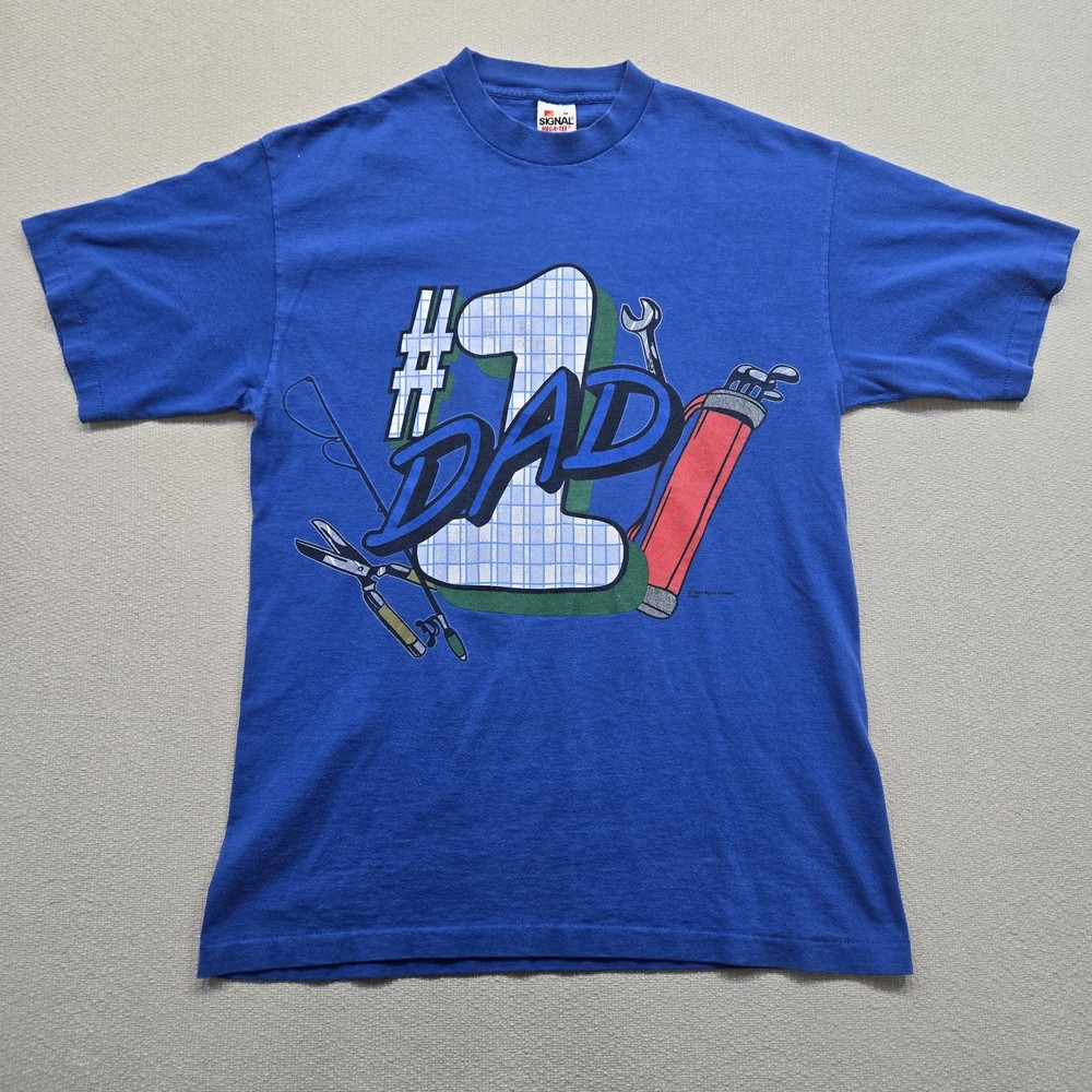 Vintage Number 1 Dad T-Shirt Blue Medium Made in USA Single Stitch
