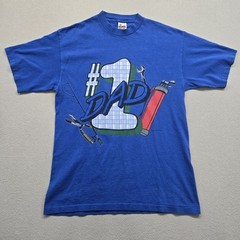 Vintage Number 1 Dad T-Shirt Blue Medium Made in USA Single Stitch