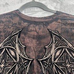Vintage Affliction T-Shirt Mens XL Brown Felt Wings Cross Los Angeles Grunge Y2K