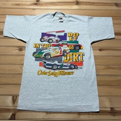 Vintage 90s Cedar Lake Speedway Dirt Clay Race Track Cars Graphic T-Shirt Medium
