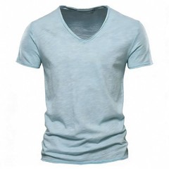 Summer Men’s New Solid Color V-Neck Short Sleeve T-shirt Tops Casual Blouse