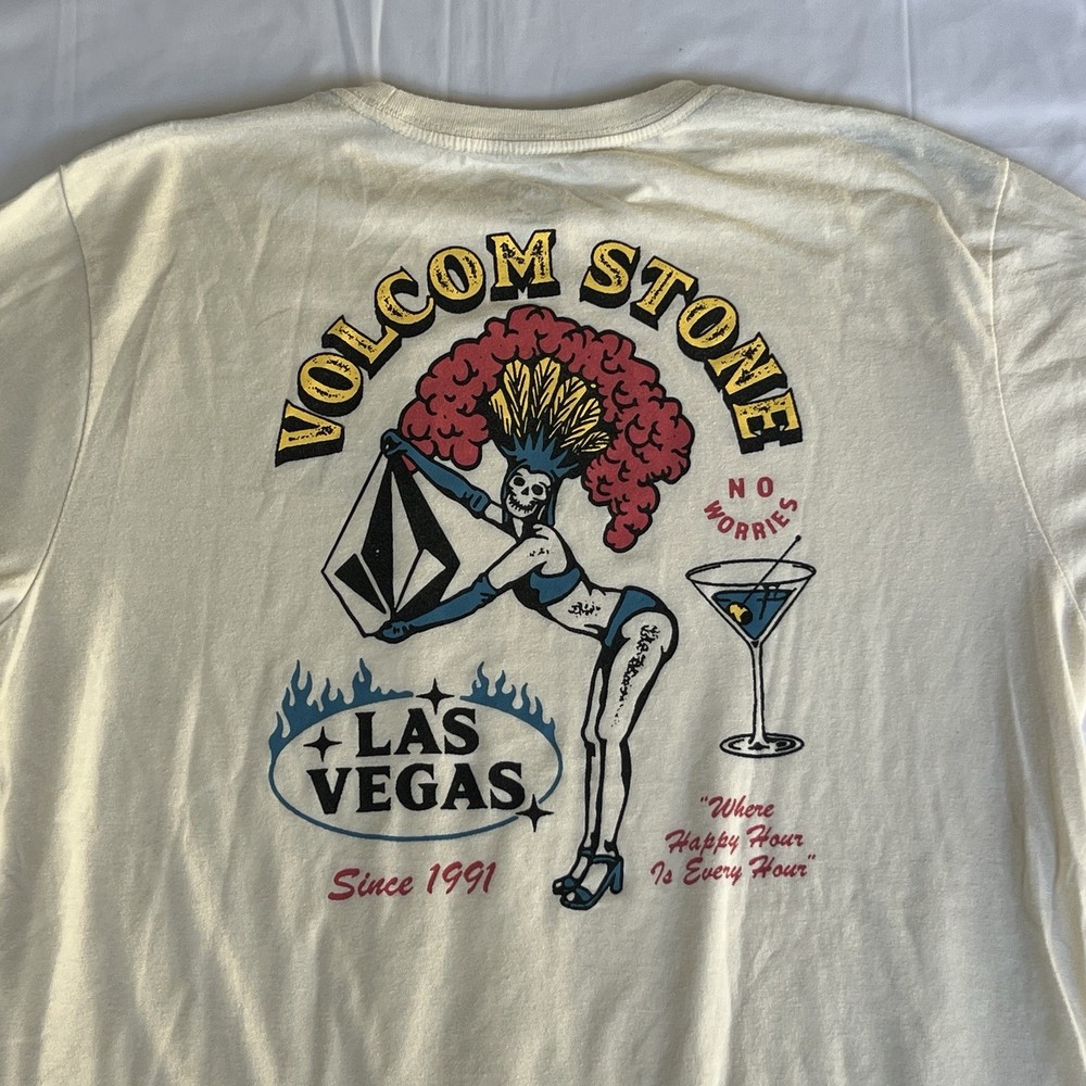 Volcom Stone Shirt L Beige Las Vegas Surf Skate Ski 420 Streetwear Happy 3191