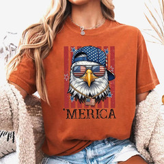 Funny Merica Eagle Shirt Patriotic USA Flag Independence Day Graphic Tee