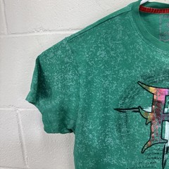 Vintage Revolution T Shirt Mens Skull Pile Punk AOP Y2K Large Green Foil