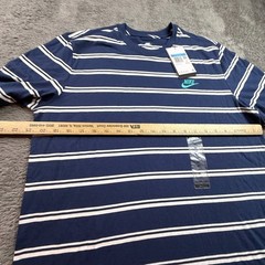 Nike Sportswear M Tall Mens Blue White Striped T-Shirt Tee Crew Neck Cotton