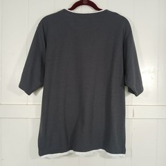 Global Work Layered T-Shirt Mens Size M Grey White Split Neck GW232076AD