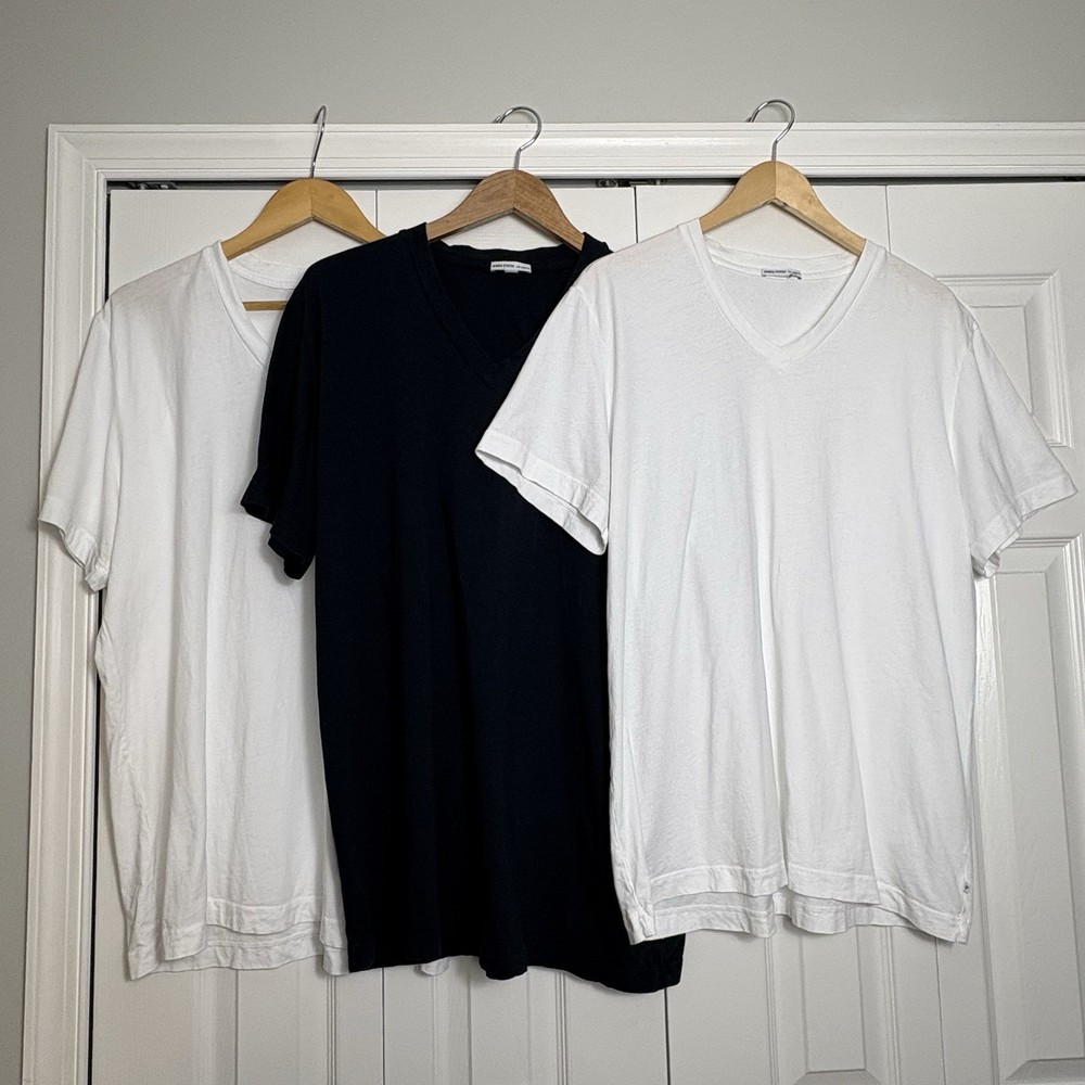 James Perse Mens Standard V-Neck T-Shirt Bundle Sz 4 XL Navy White MLJ3352