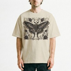 Dark Luna Moth Roses Zodiac Celestial T-Shirt Gothic Witchy Occult Night Sky Tee