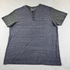 Levi’s Henley Shirt Men XL Blue Grey Striped Short Sleeve Marled Casual 3-Button