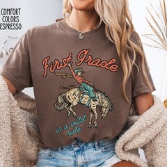 First Grade Teacher Shirt Western Cowgirl Back To School Teacher Gift Tee