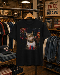 Funny Patriotic Smoking Cat Shirt, Vintage USA Meme Graphic Tee