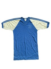 80s Vtg Adidas Trefoil USA MADE V-Neck LONG jersey Tee shirt blue white size M