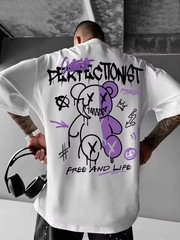 New Men T-shirt Fashion Letter Bear Print Pattern Size M+US SELL+FREE SHIPPING