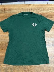Mens True Religion Jeans Green Foil Silver T shirt 2 Double Sided Medium Buddha