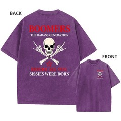 Vintage Washed Oversized Tee, “Badass Generation” Skull Print Unisex T-Shirt