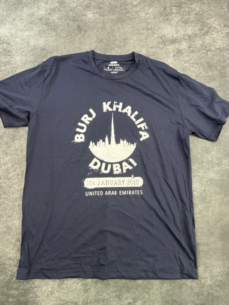 BURJ KHALIFA DUBAI T-Shirt Men’s XXL Blue Cotton Casual Traveler Tourist