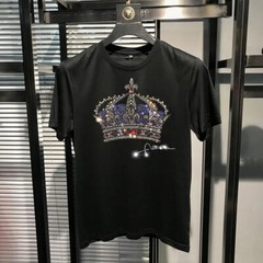 New Fashion Trend Crown Hot Diamonds Rhinestones Summer Luxury Men T-Shirt
