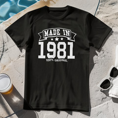 MADE IN 1981 T-SHIRT – 80s birthday gift dad mom unisex mens year of birth date