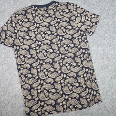 Mens Paisley T Shirt Navy Blue Tan Cotton Short Sleeve Large Preppy Streetwear