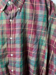 Ralph Lauren BLAKE Check Button Down Shirt Bordeaux Green Long Sleeve For 14Y+