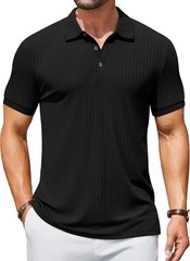Men’s Slim Fit Textured Polo Shirt Short Sleeve Casual Golf T-Shirt Summer Wear