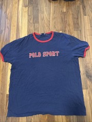 Vintage Polo Sport Ralph Lauren T-Shirt Mens XL Navy Blue Ringer Spell Out Tee
