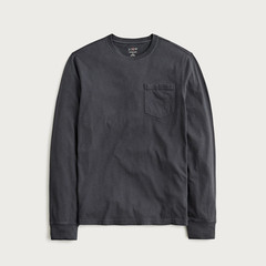 NEW J. CREW Men’s Black Slim Long-Sleeve Vintage-Wash Cotton Pocket T-Shirt Sz L